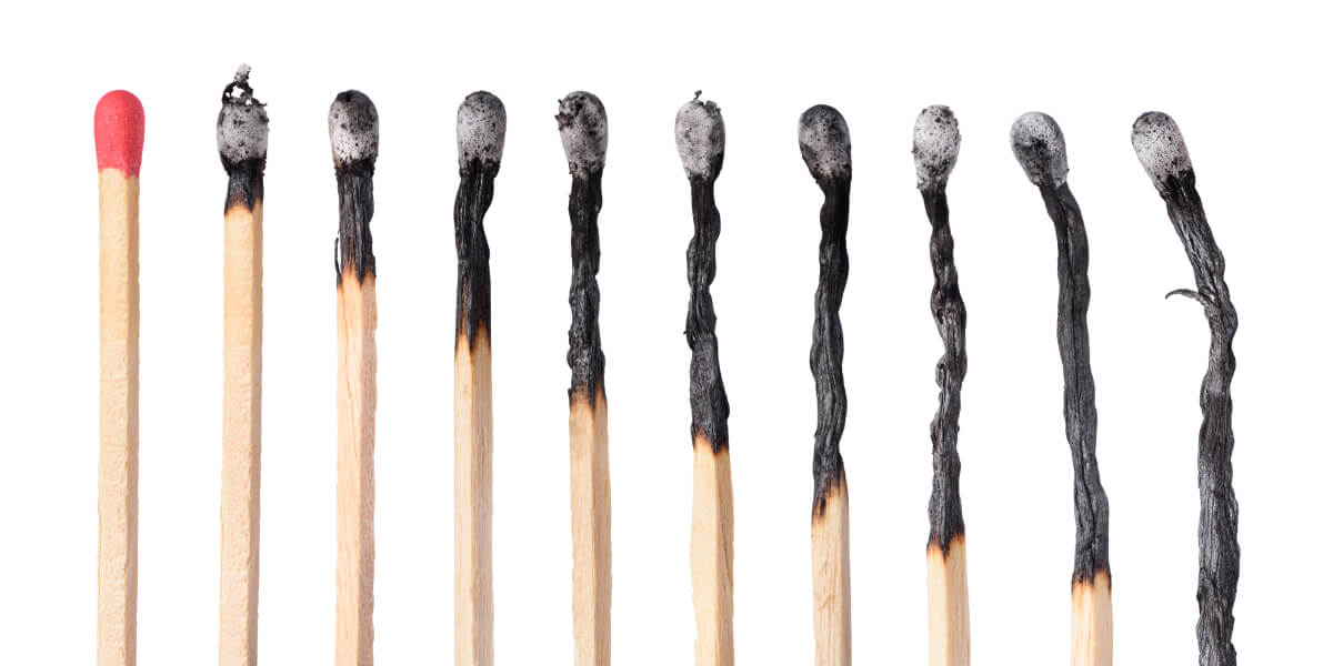 Different stages of match burning. Isolated on white