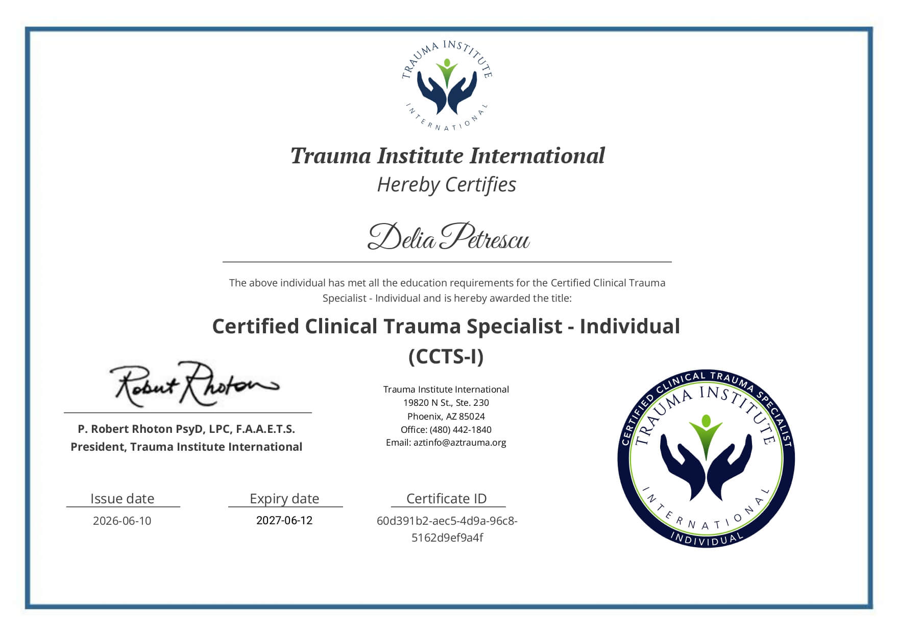 (In)Fertility 26 certification for clinical trauma specialist-individual ccts